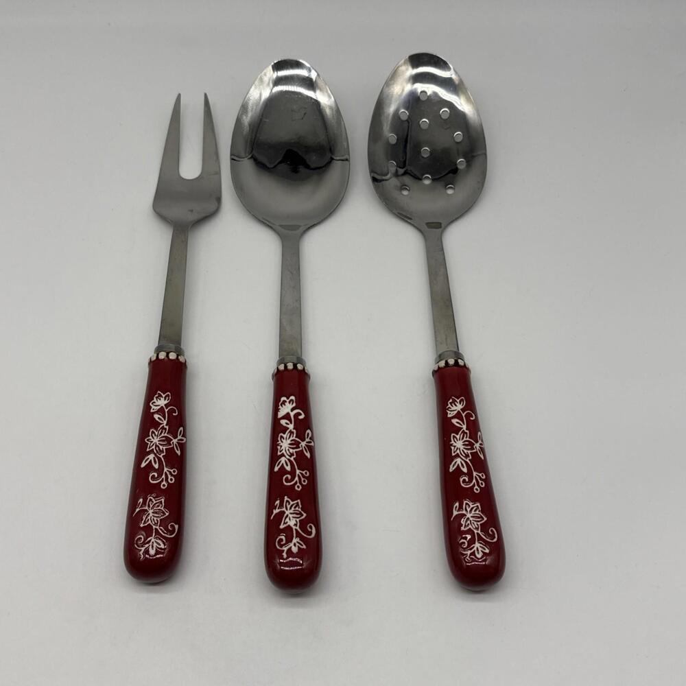 Temptations by Tara Red White Serving Utensil Set 3 pc Pasta Spoons